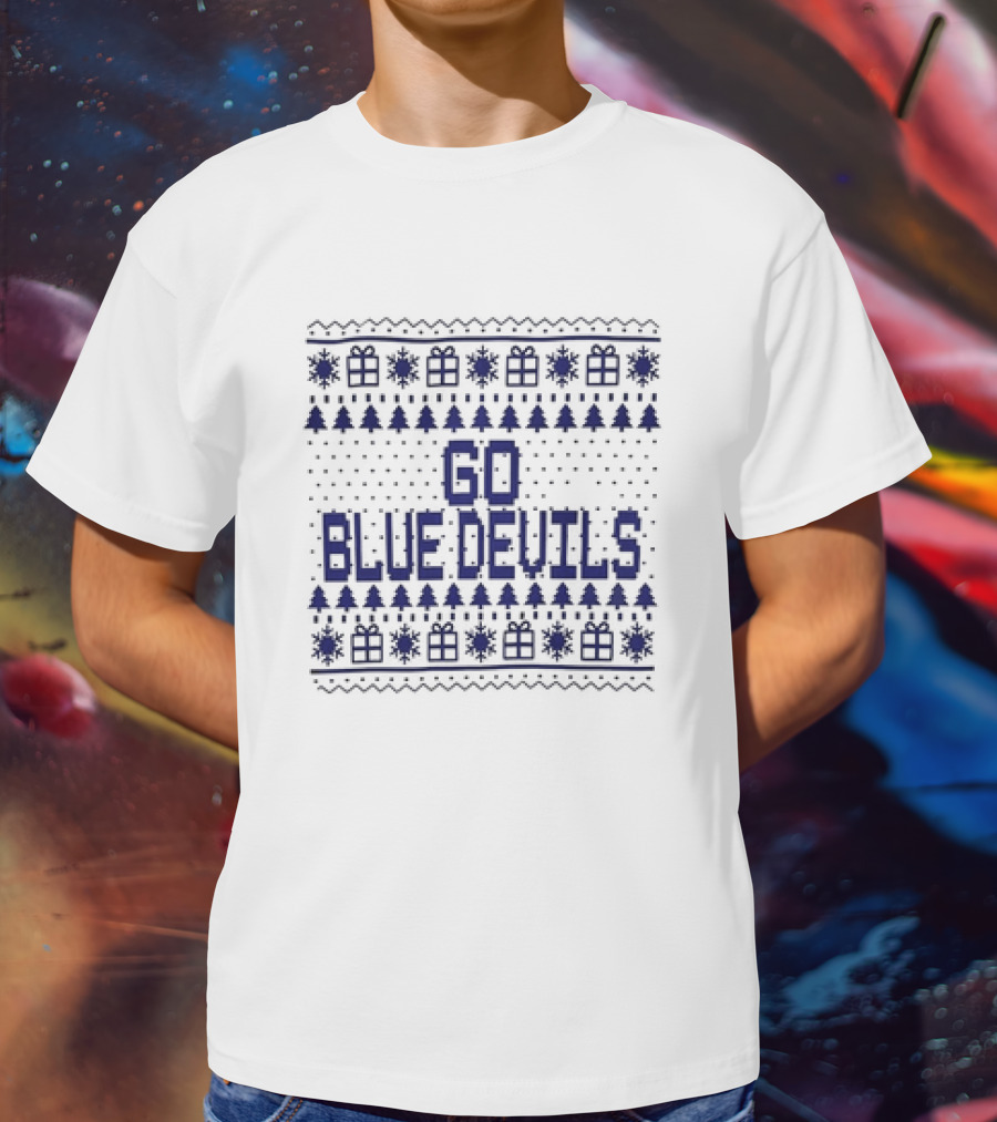 Go Blue Devils Christmas Trees And Snowflakes T-Shirt