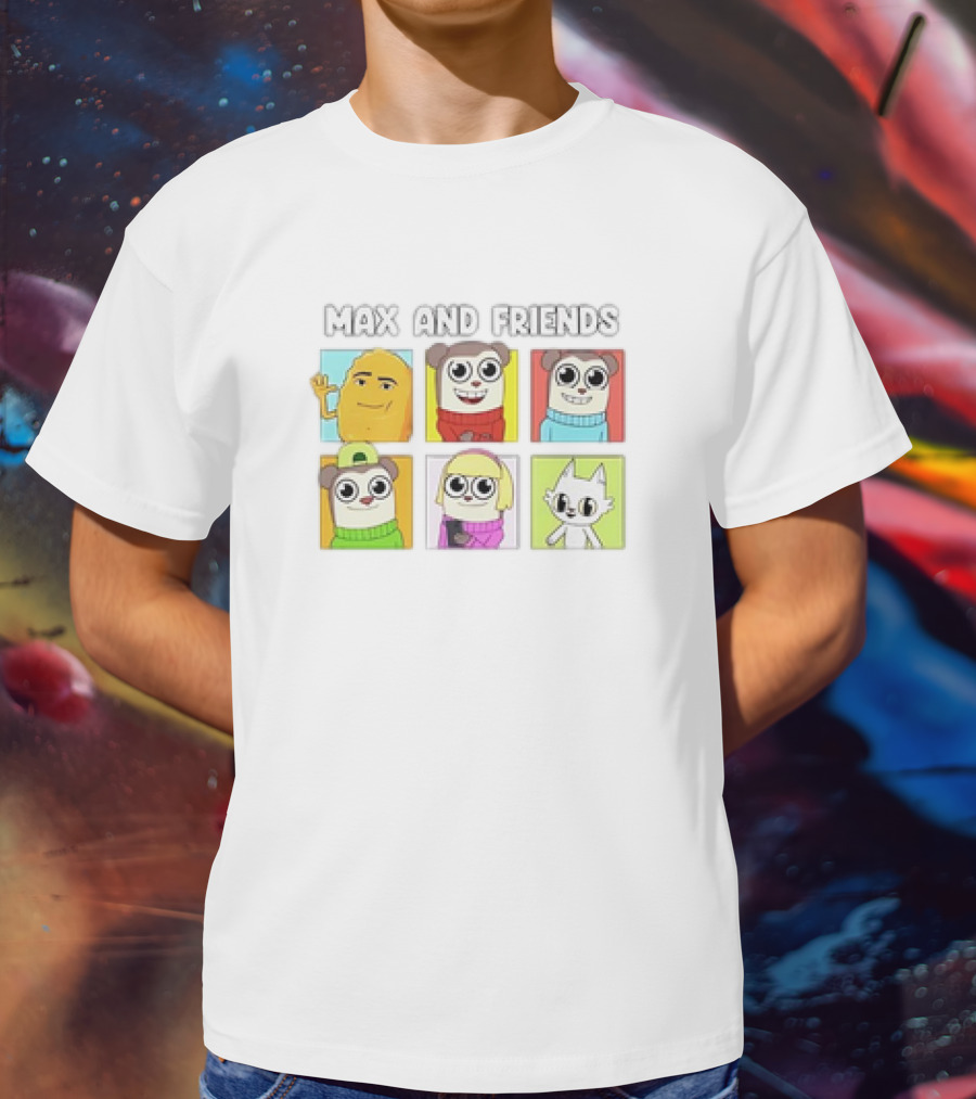 MAX AND FRIENDS YELLOW BLUE RED GREEN PURPLE CHARACTERS T-Shirt