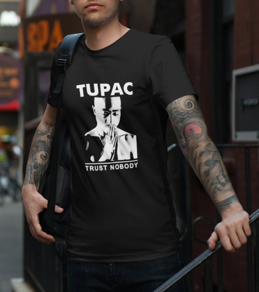 Tupac Trust Nobody Black And White Praying Hands T-Shirt