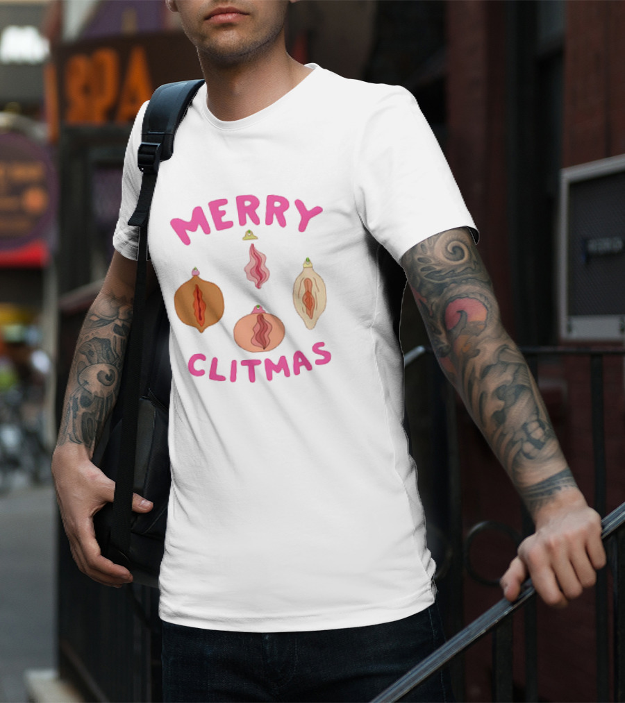 Merry Clitmas Christmas Vagina Ornaments With Santa Hat Decor T-Shirt