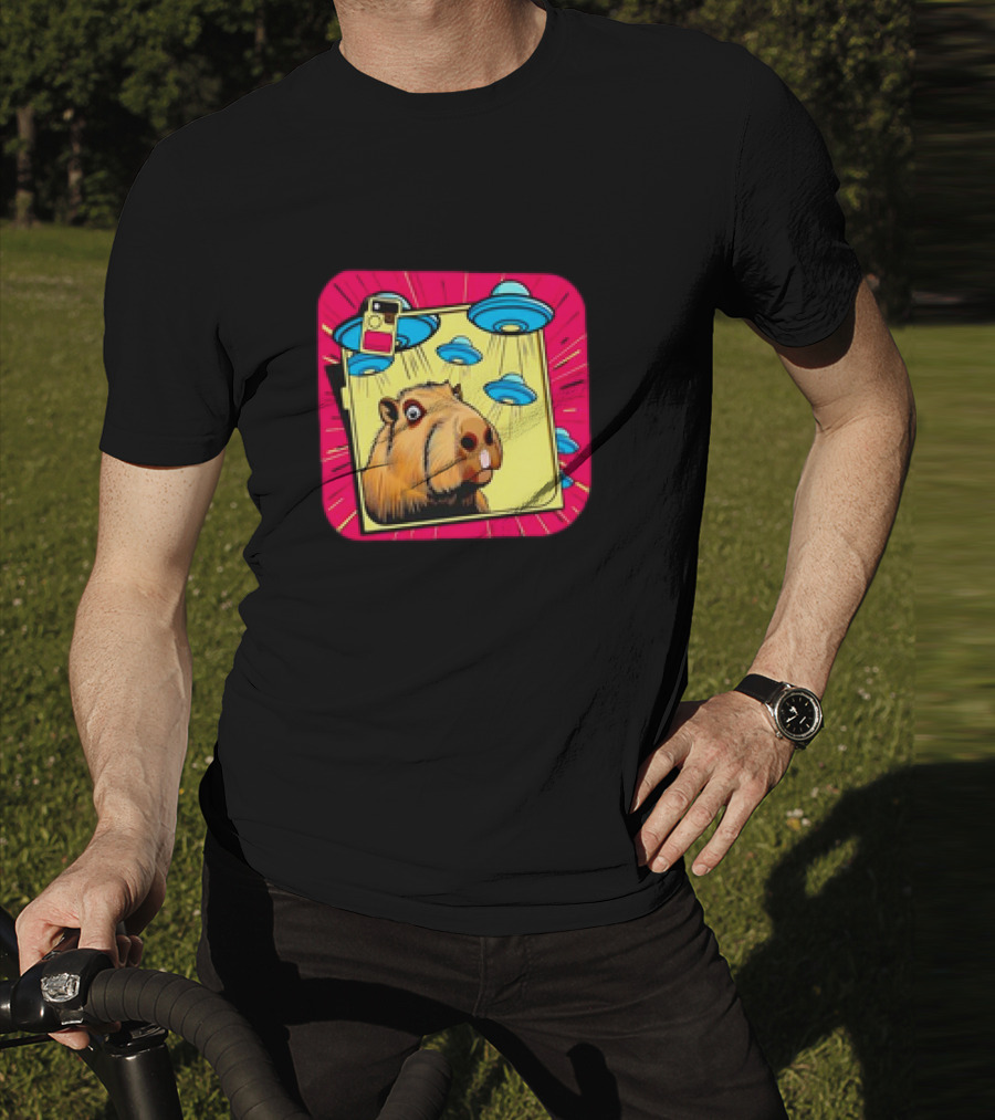 Capybara Selfie Ufos Cartoon Cute Weird T-Shirt