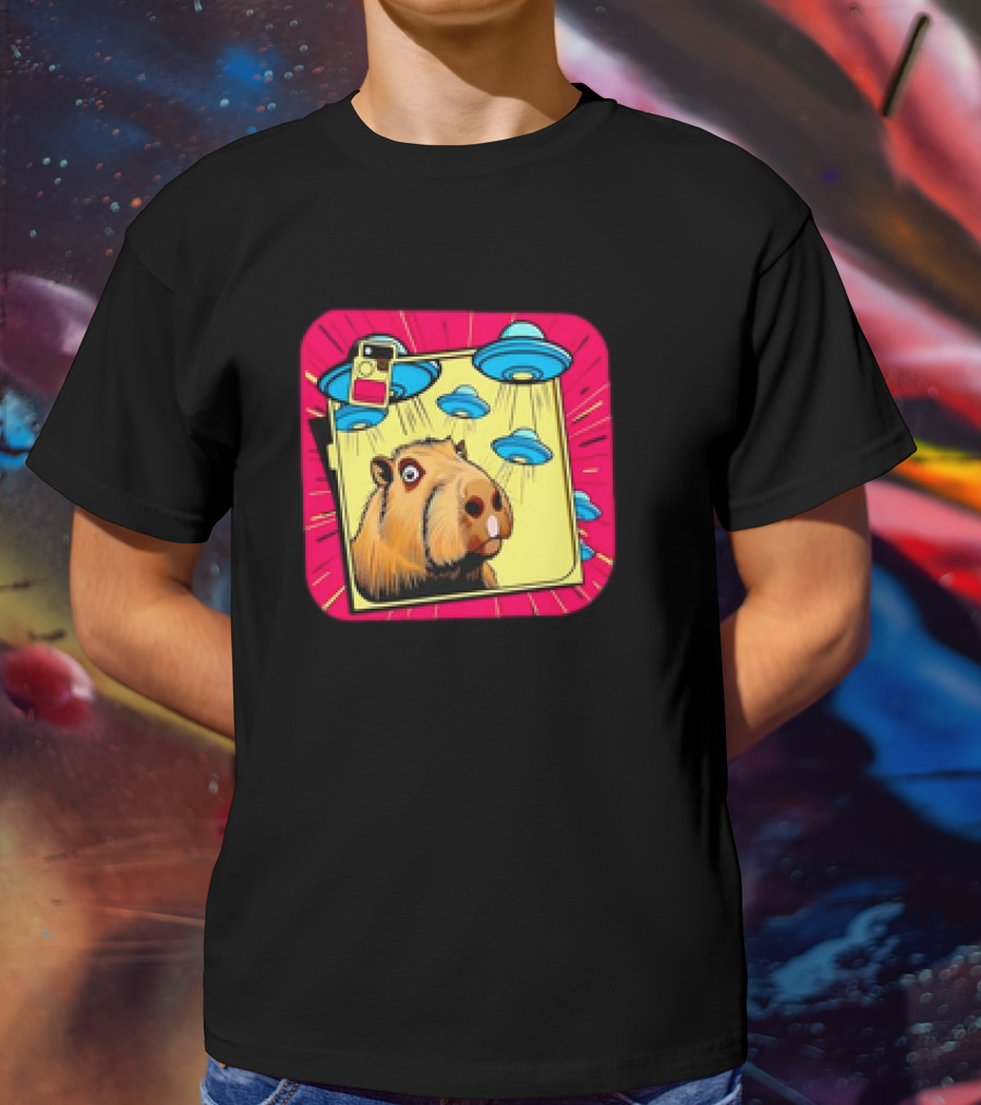 Capybara Selfie Ufos Cartoon Cute Weird T-Shirt