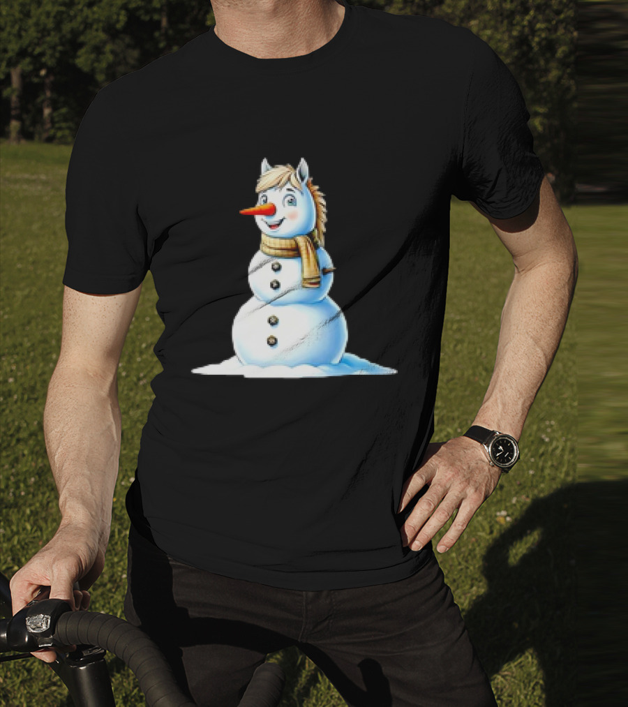 Horse Snowman Wearing Scarf Christmas T-Shirt