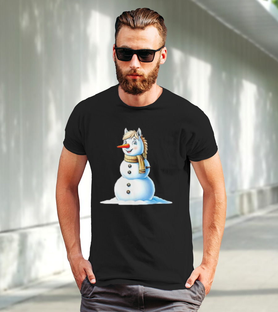 Horse Snowman Wearing Scarf Christmas T-Shirt