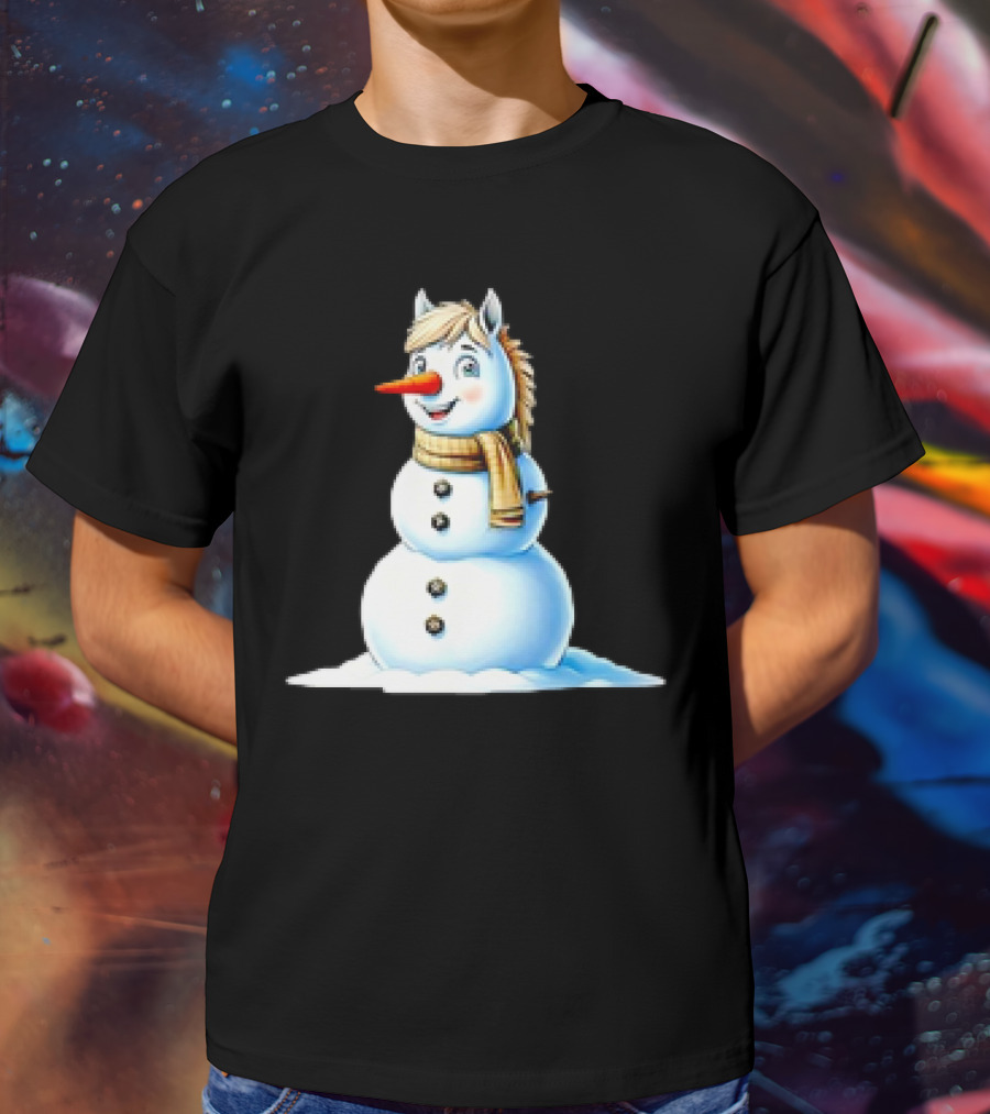 Horse Snowman Wearing Scarf Christmas T-Shirt