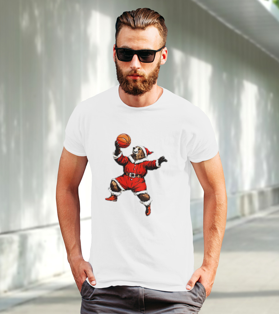 Santa Bear Basketball Holiday T-Shirt