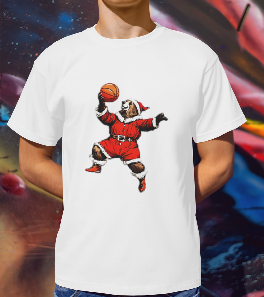 Santa Bear Basketball Holiday T-Shirt