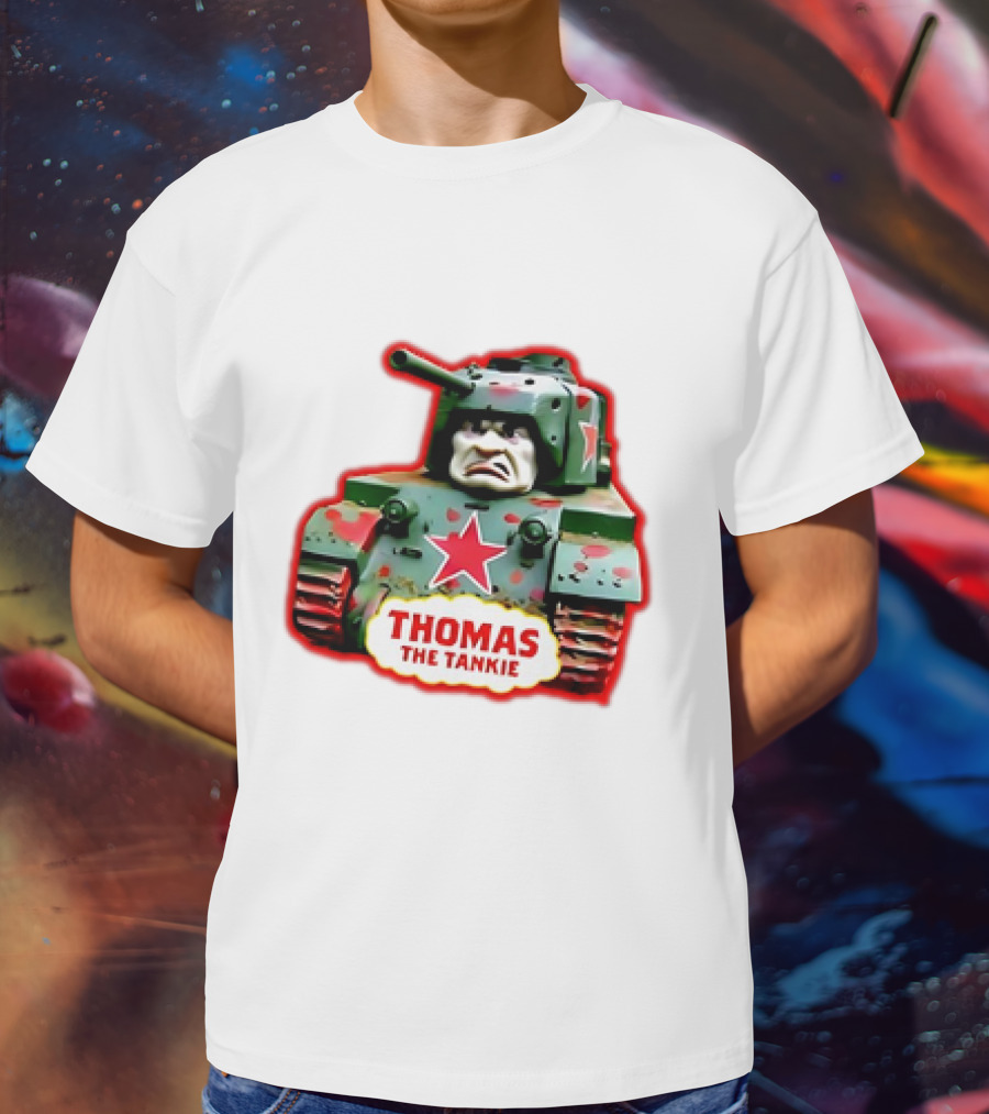 THOMAS THE TANKIE Green Camouflage Tank Red Star Cartoon Face T-Shirt