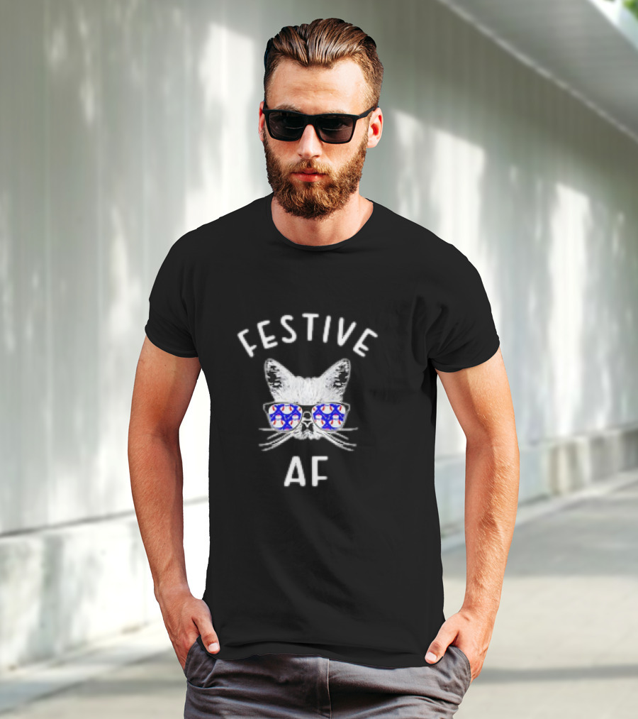 Festive AF Cat With Christmas Snowman Sunglasses T-Shirt