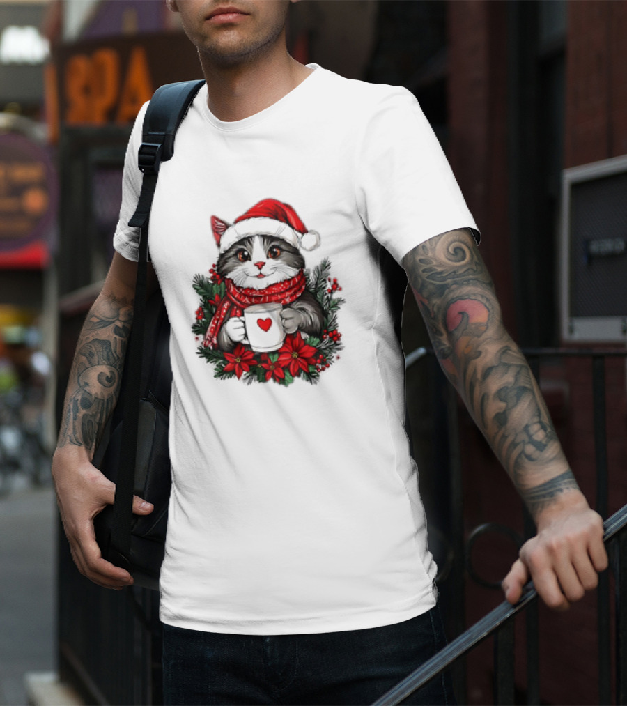 Christmas Cat Santa Hat Coffee Mug Festive T-Shirt