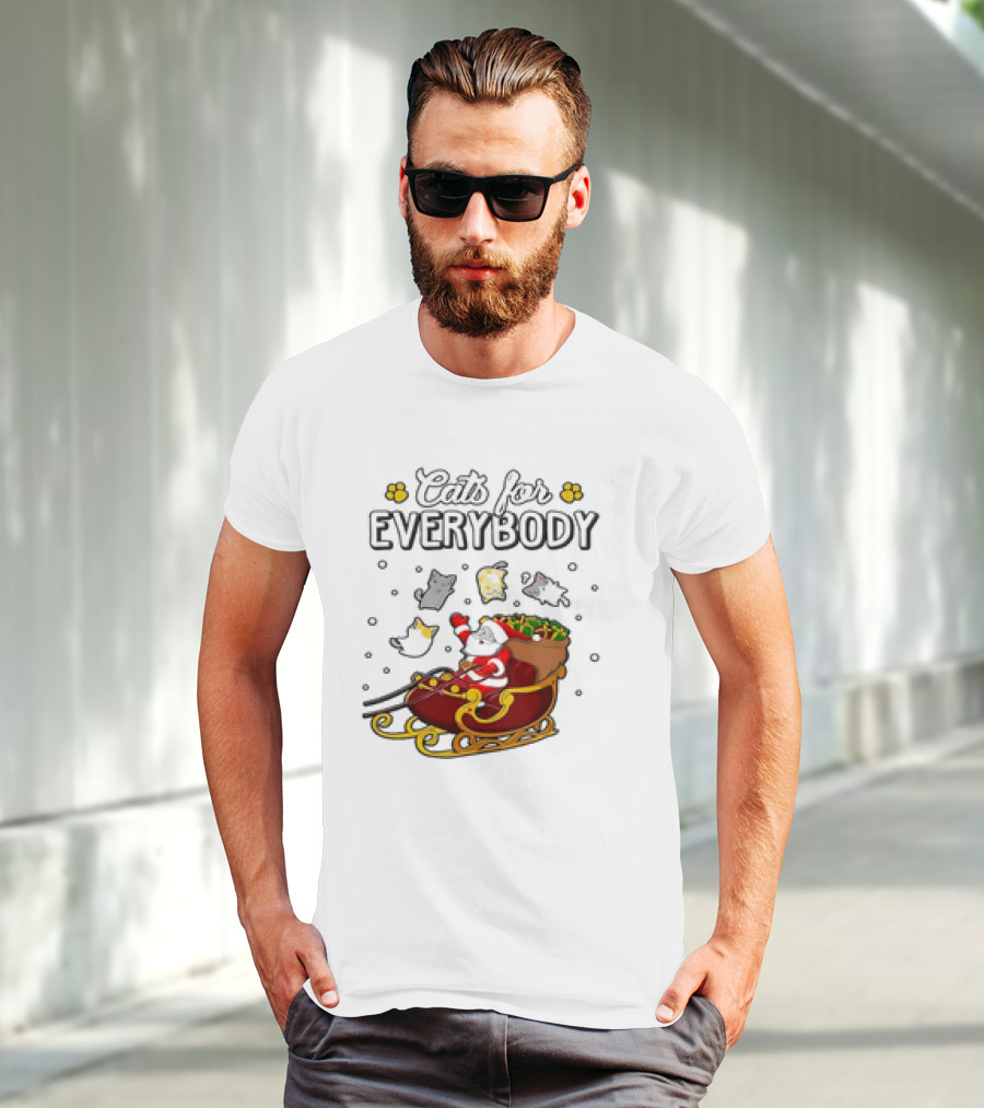 Cats For Everybody Santa Sleigh With Christmas Cats Merry Xmas T-Shirt