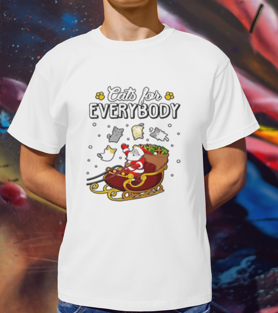 Cats For Everybody Santa Sleigh With Christmas Cats Merry Xmas T-Shirt