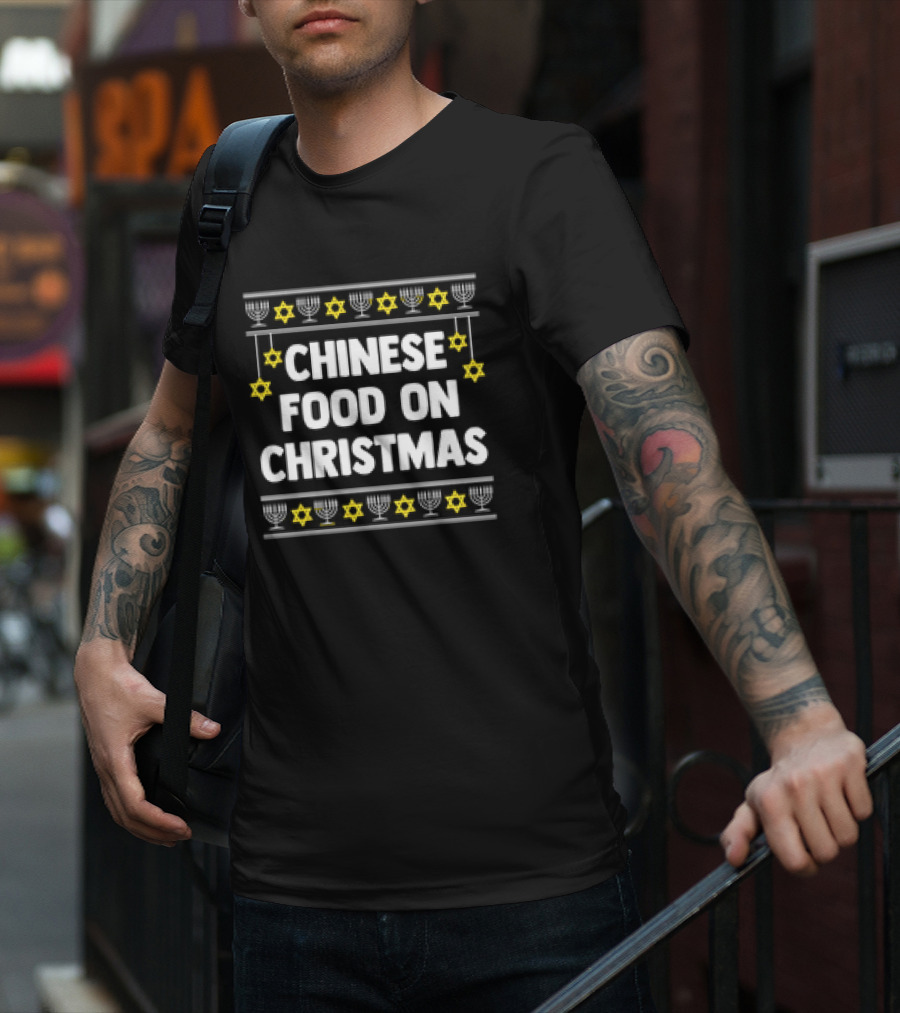 Chinese Food On Christmas Hanukkah Jewish Menorah Stars T-Shirt