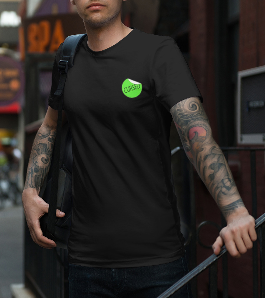 Danhausen Cursed Sticker Green Cursed Text T-Shirt