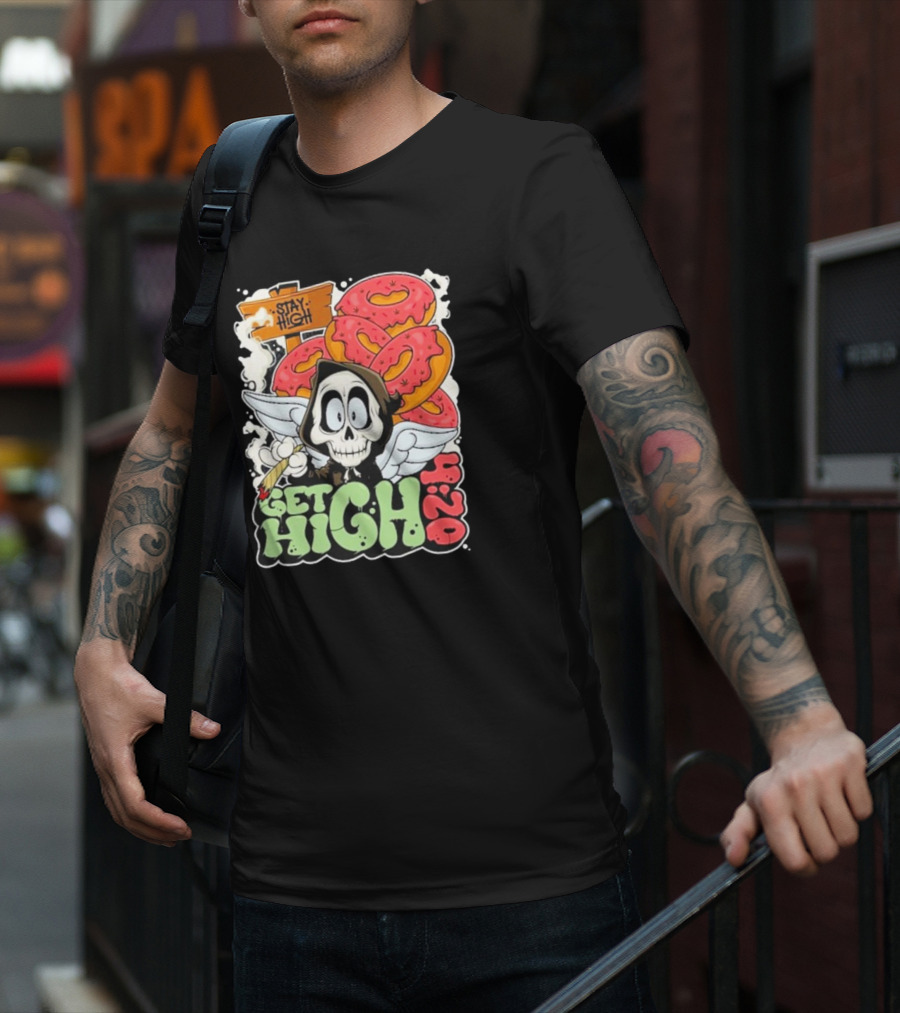 Stay High Get High 420 Skull Wings Donuts T-Shirt