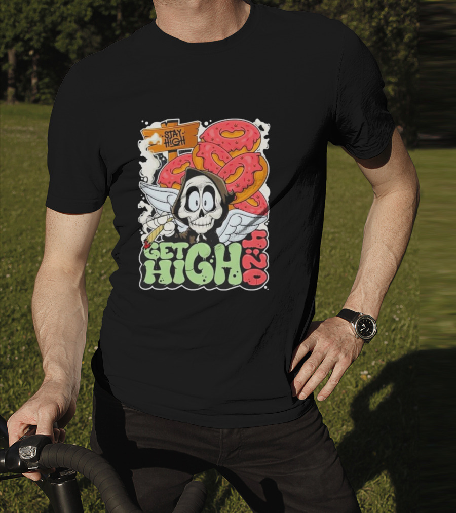 Stay High Get High 420 Skull Wings Donuts T-Shirt