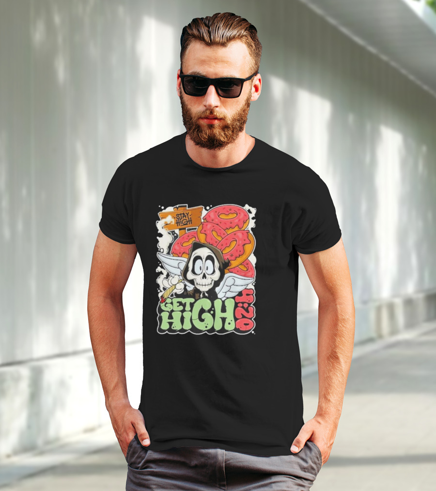 Stay High Get High 420 Skull Wings Donuts T-Shirt