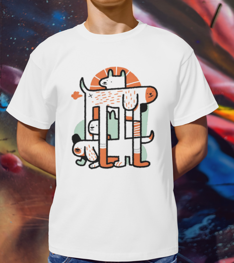 Dog Surrealist Bork Playful Abstract Canine Quartet T-Shirt