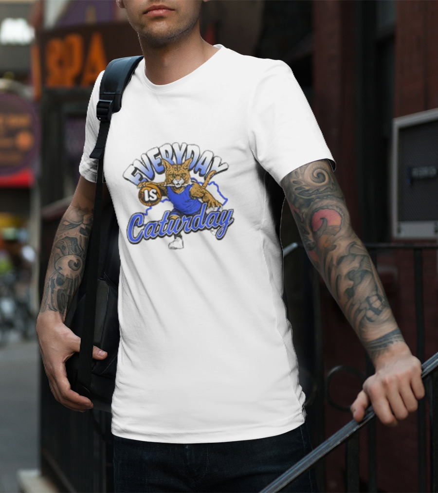 Everyday Is Caturday Basketball Cartoon Cat In Blue Jersey T-Shirt