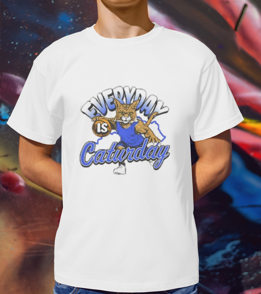 Everyday Is Caturday Basketball Cartoon Cat In Blue Jersey T-Shirt