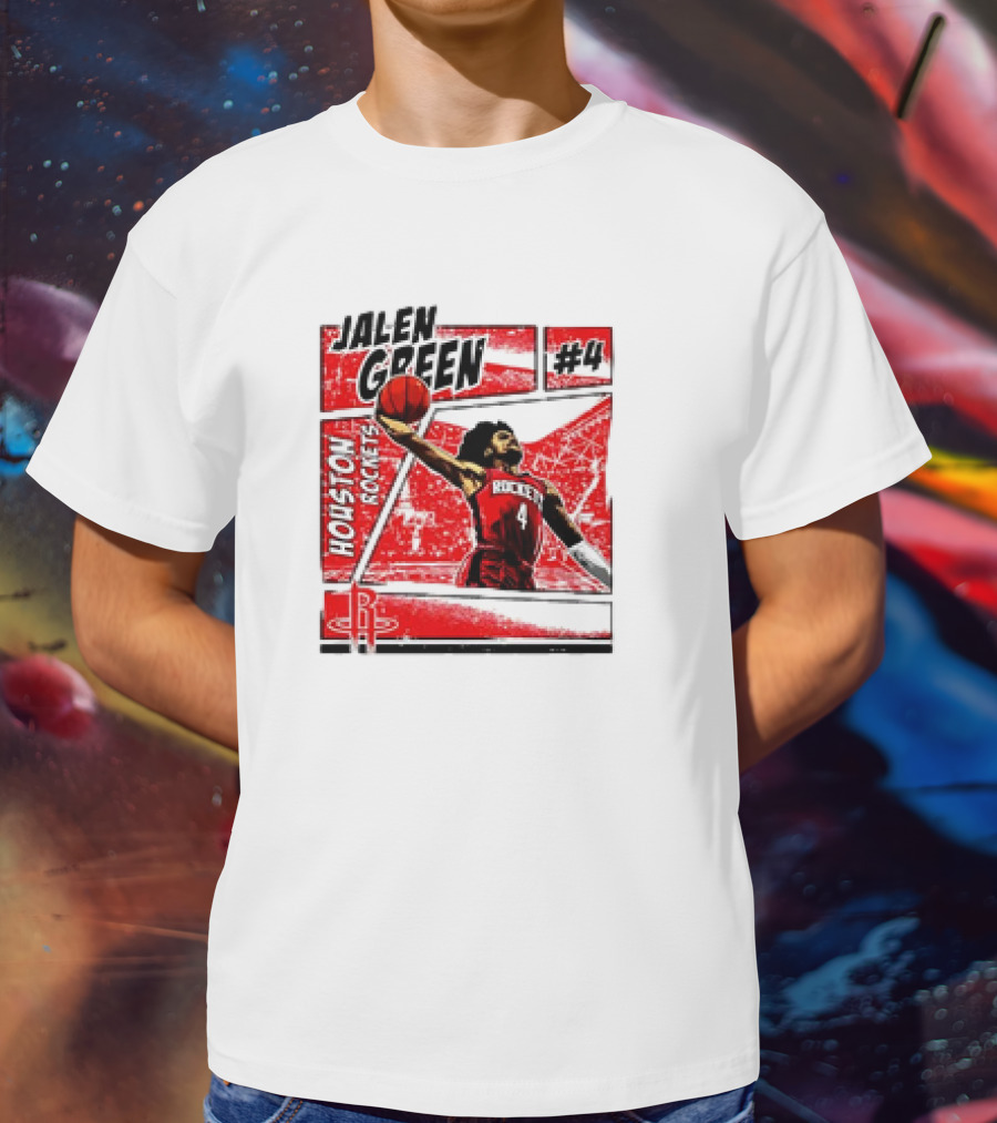 Jalen Green Houston Rockets #4 Comic Style Basketball T-Shirt
