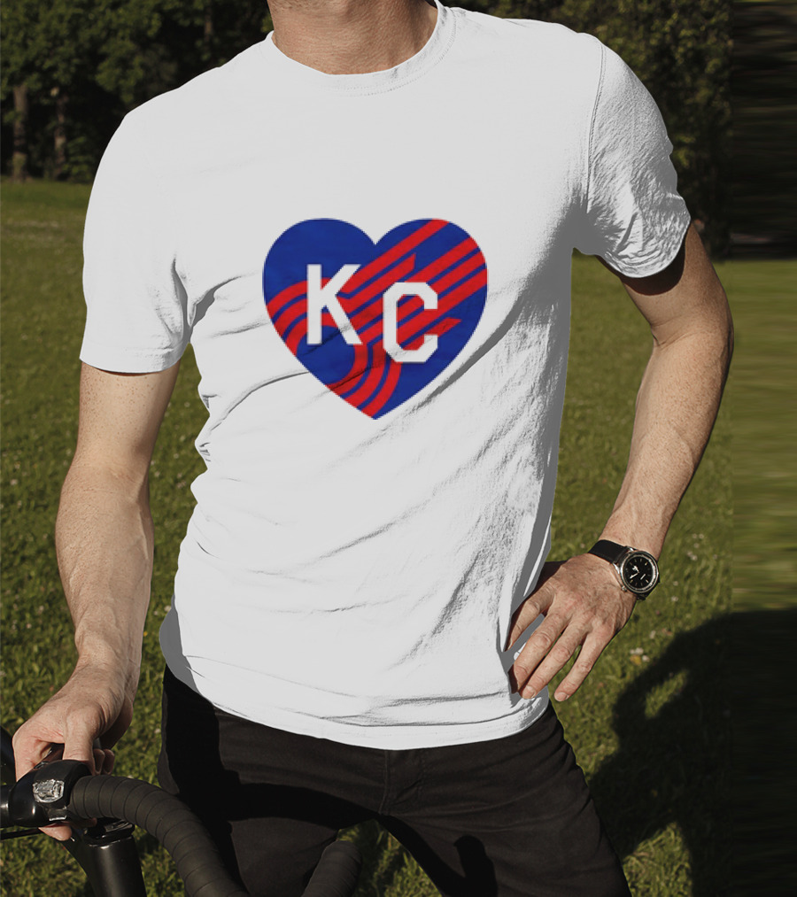 KC Comets Blue Red Striped Heart Love T-Shirt