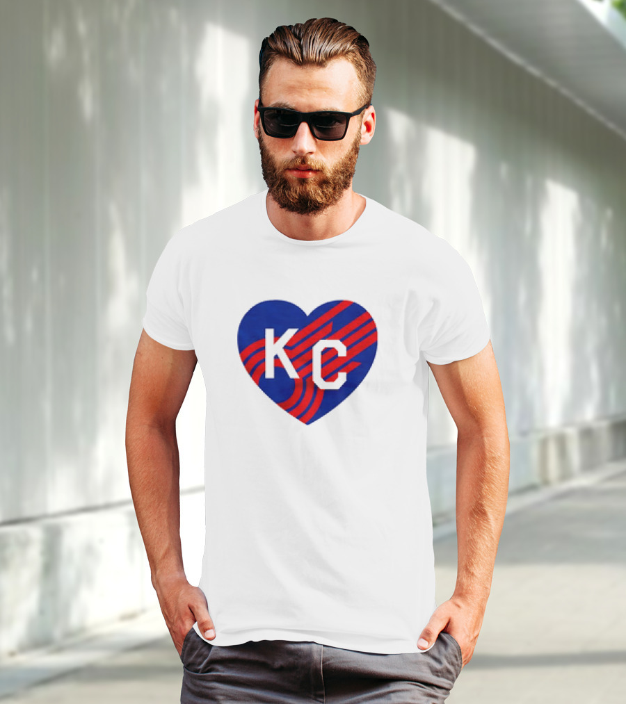 KC Comets Blue Red Striped Heart Love T-Shirt