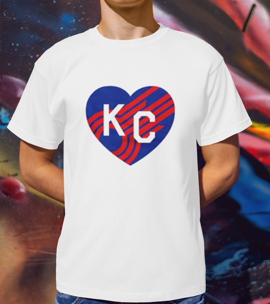 KC Comets Blue Red Striped Heart Love T-Shirt