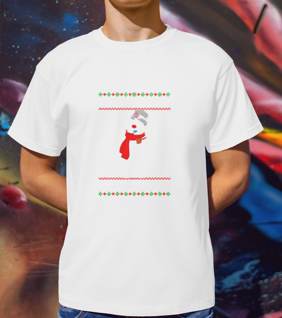 Snowman Santa Hat Red Scarf Christmas T-Shirt