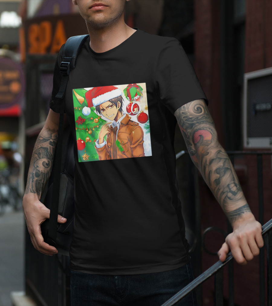 Eren Yeager Santa Hat Christmas Attack On Titan Anime Festive Tree Ornaments T-Shirt