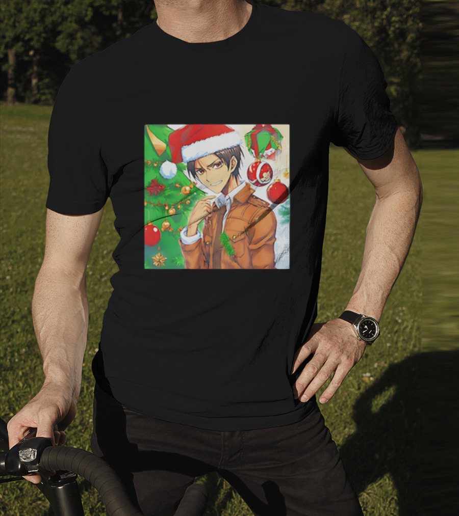 Eren Yeager Santa Hat Christmas Attack On Titan Anime Festive Tree Ornaments T-Shirt