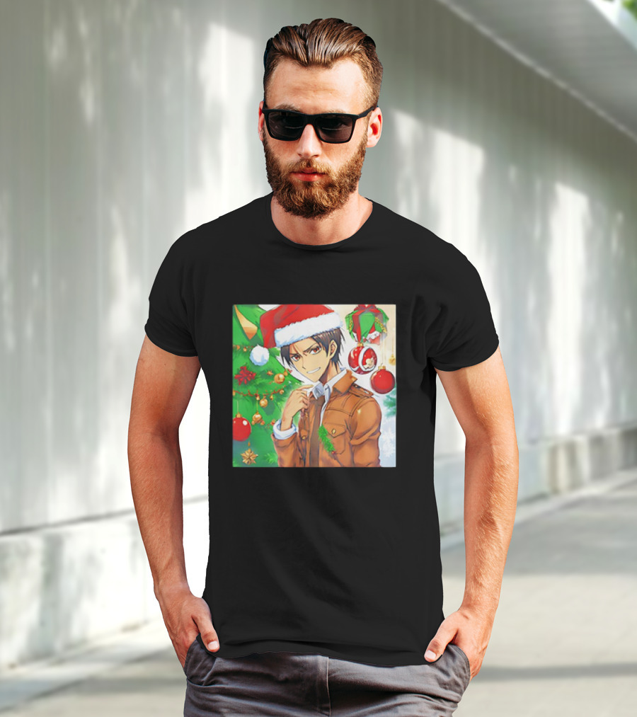 Eren Yeager Santa Hat Christmas Attack On Titan Anime Festive Tree Ornaments T-Shirt