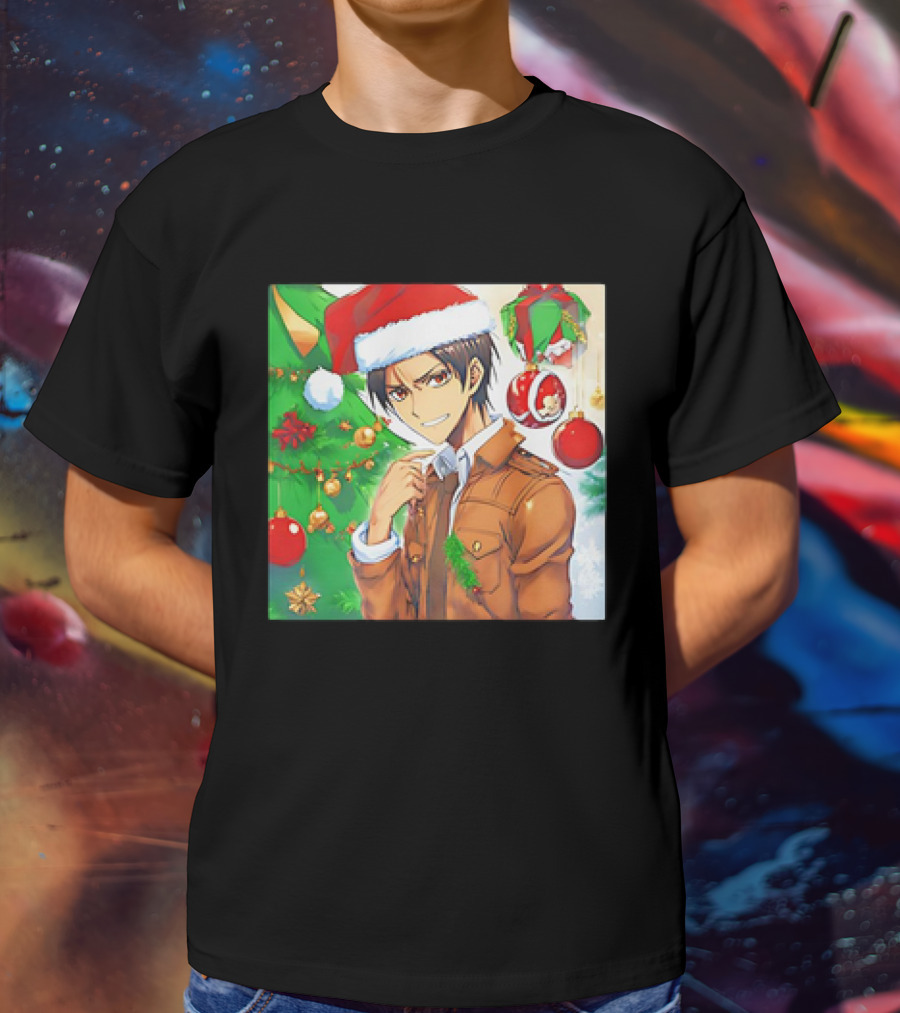 Eren Yeager Santa Hat Christmas Attack On Titan Anime Festive Tree Ornaments T-Shirt