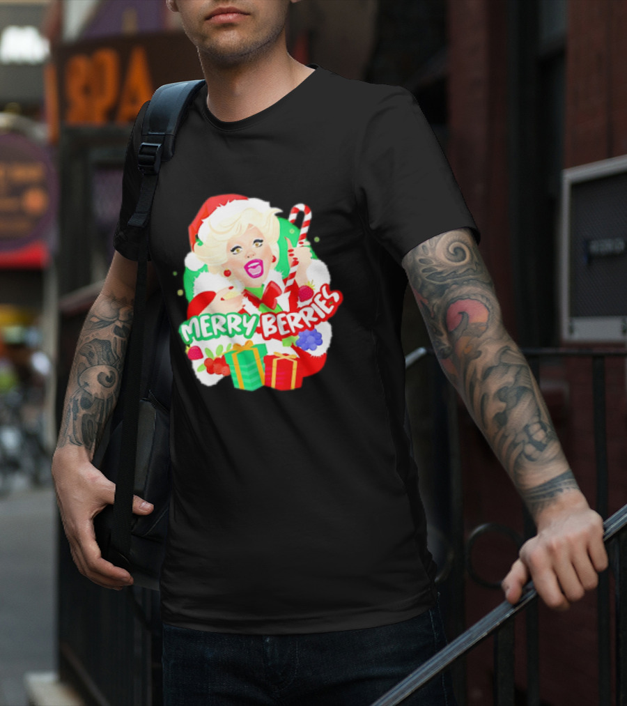 Merry Berries Christmas Santa Hat Candy Cane Gifts T-Shirt