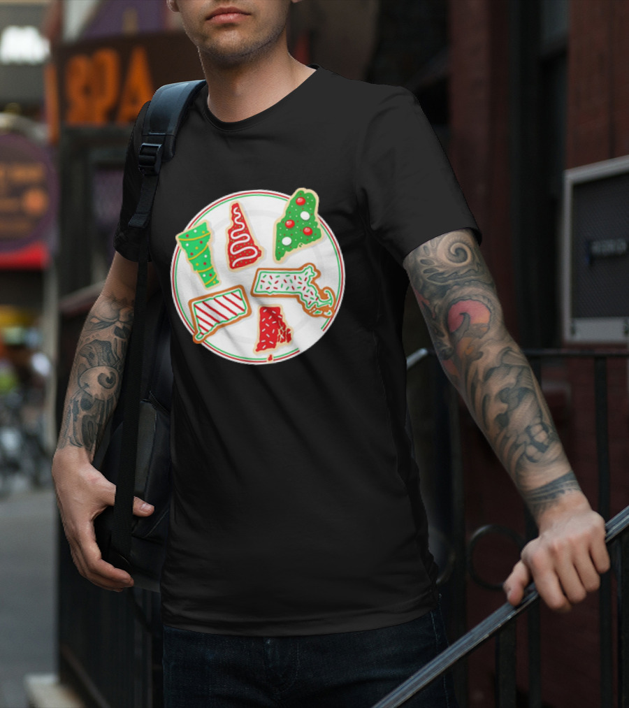 New England Christmas Cookies State Shapes Holiday Plate T-Shirt