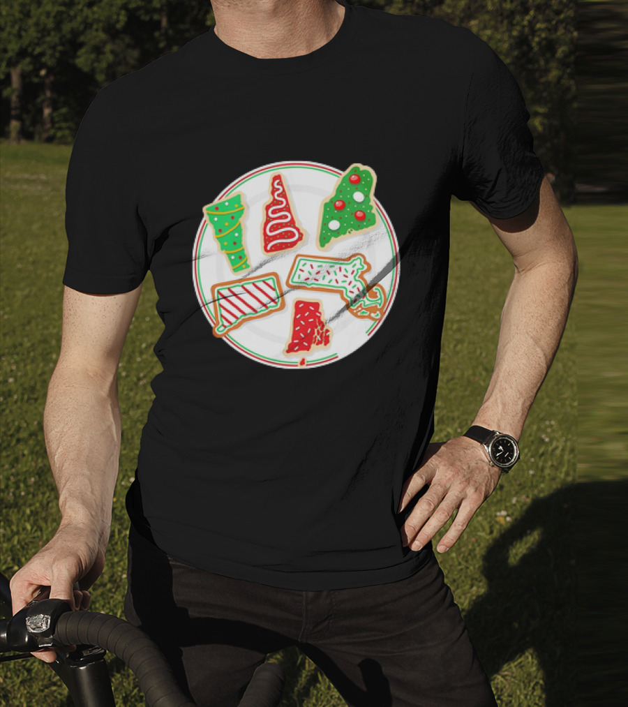 New England Christmas Cookies State Shapes Holiday Plate T-Shirt