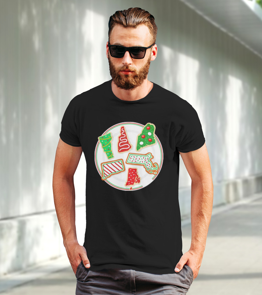 New England Christmas Cookies State Shapes Holiday Plate T-Shirt