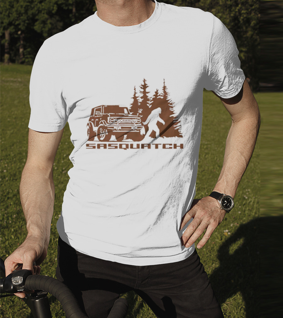 Sasquatch Bigfoot Bronco Truck Forest Scene T-Shirt