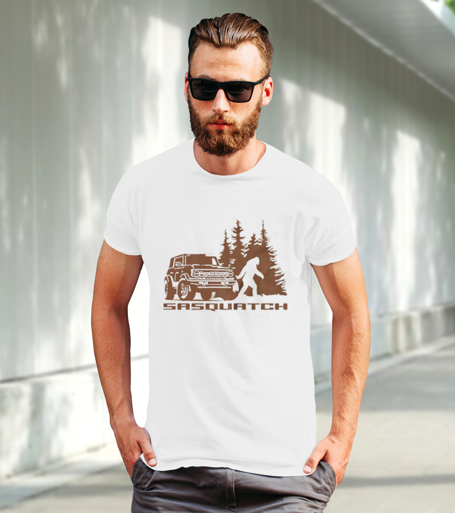 Sasquatch Bigfoot Bronco Truck Forest Scene T-Shirt