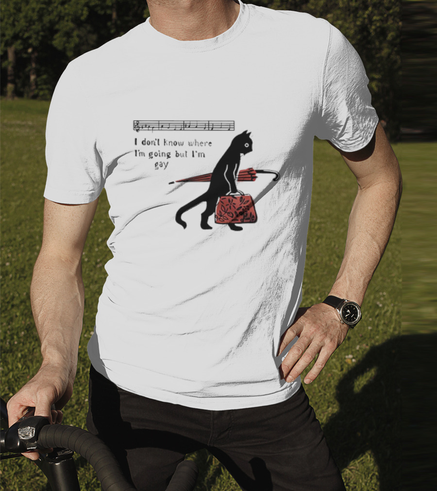 I Don't Know Where I'm Going But I'm Gay Cat With Umbrella And Bag T-Shirt