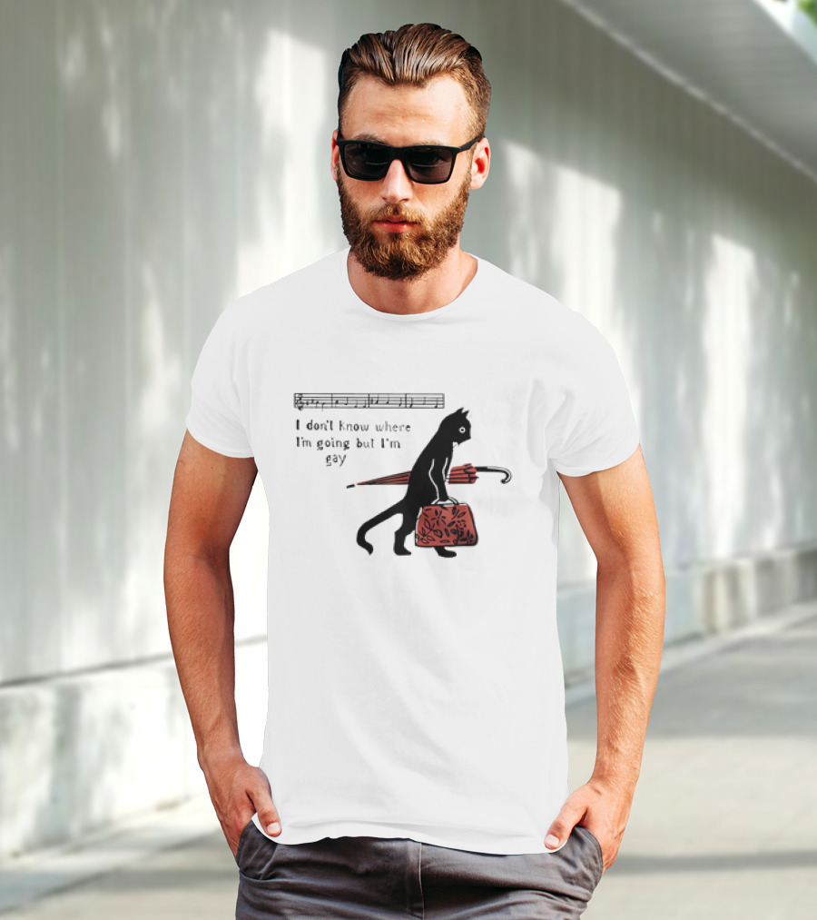 I Don't Know Where I'm Going But I'm Gay Cat With Umbrella And Bag T-Shirt