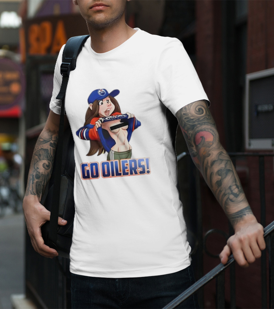 Edmonton Oilers Fan Girl Cartoon Go Oilers Enthusiasm T-Shirt