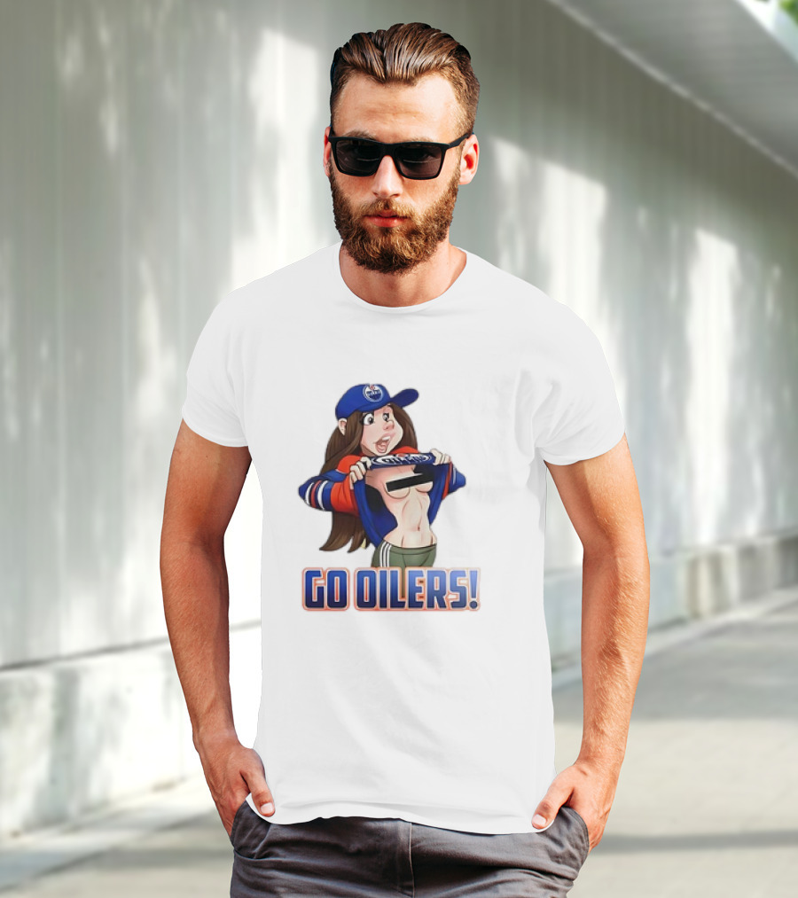 Edmonton Oilers Fan Girl Cartoon Go Oilers Enthusiasm T-Shirt
