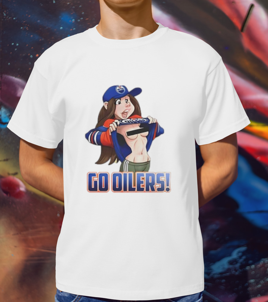 Edmonton Oilers Fan Girl Cartoon Go Oilers Enthusiasm T-Shirt
