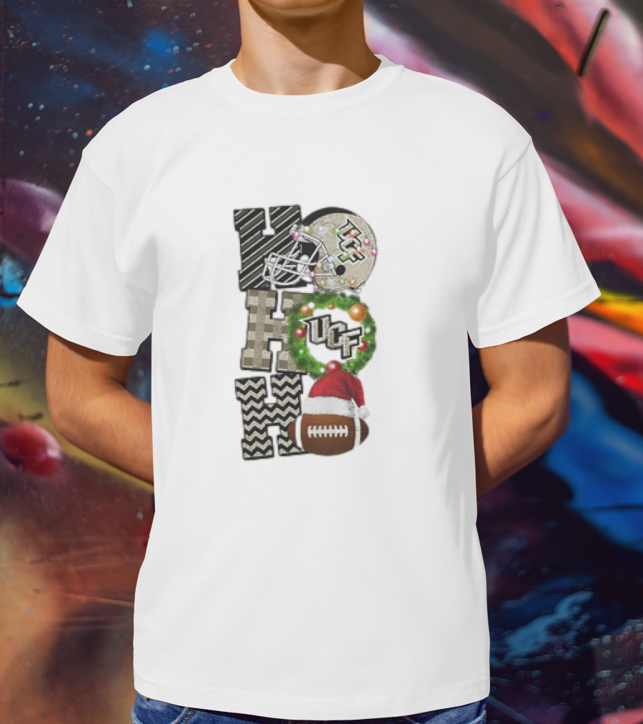 UCF Knights Football Christmas Helmet Wreath Santa Ho Ho Ho Game Day T-Shirt