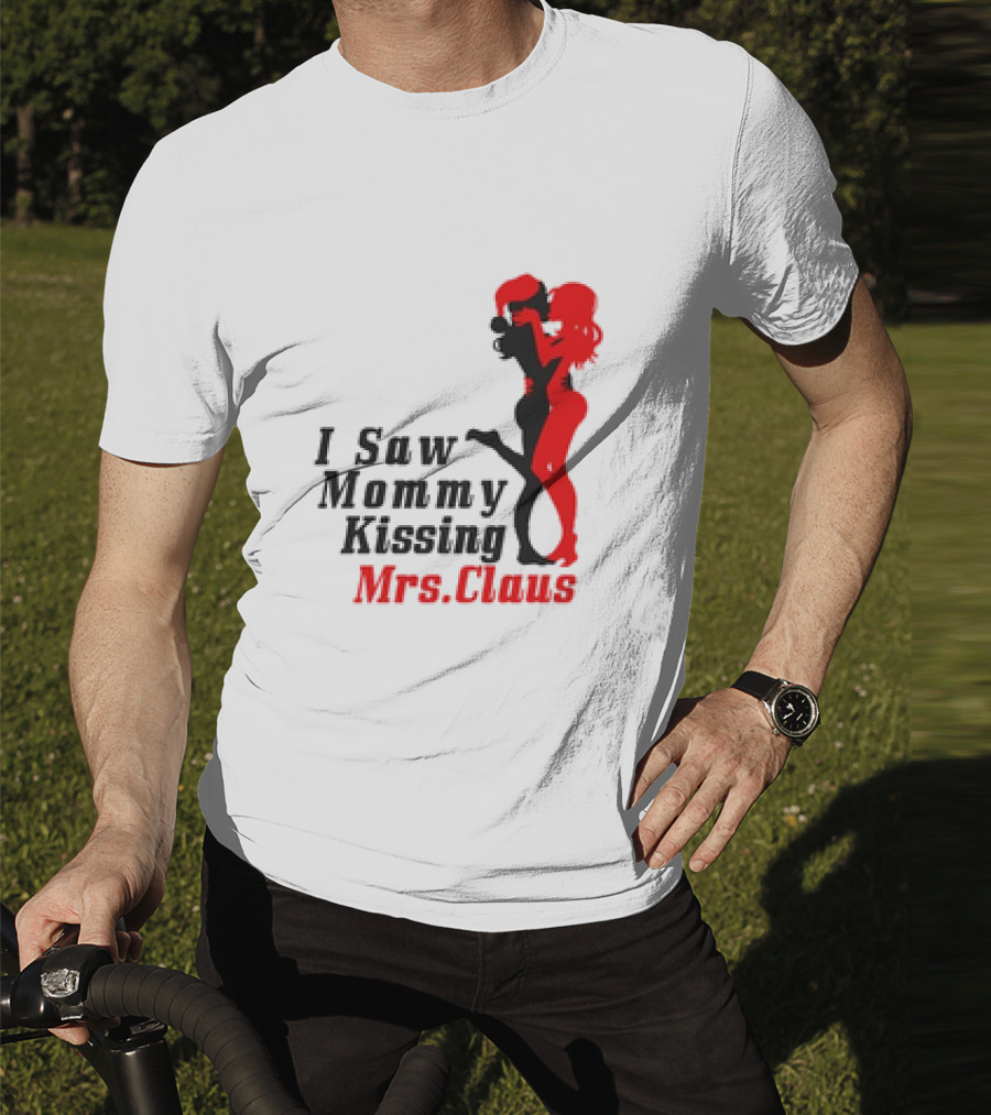 I Saw Mommy Kissing Mrs. Claus Retro Silhouette Christmas Fun T-Shirt