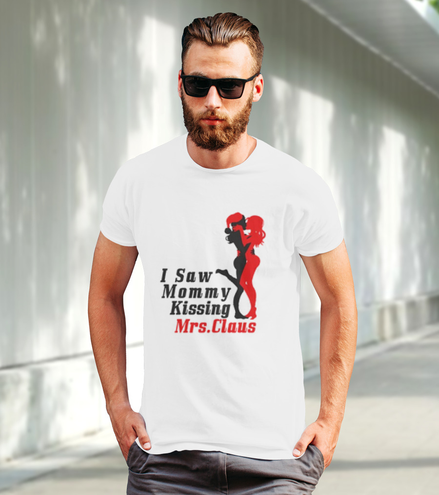 I Saw Mommy Kissing Mrs. Claus Retro Silhouette Christmas Fun T-Shirt