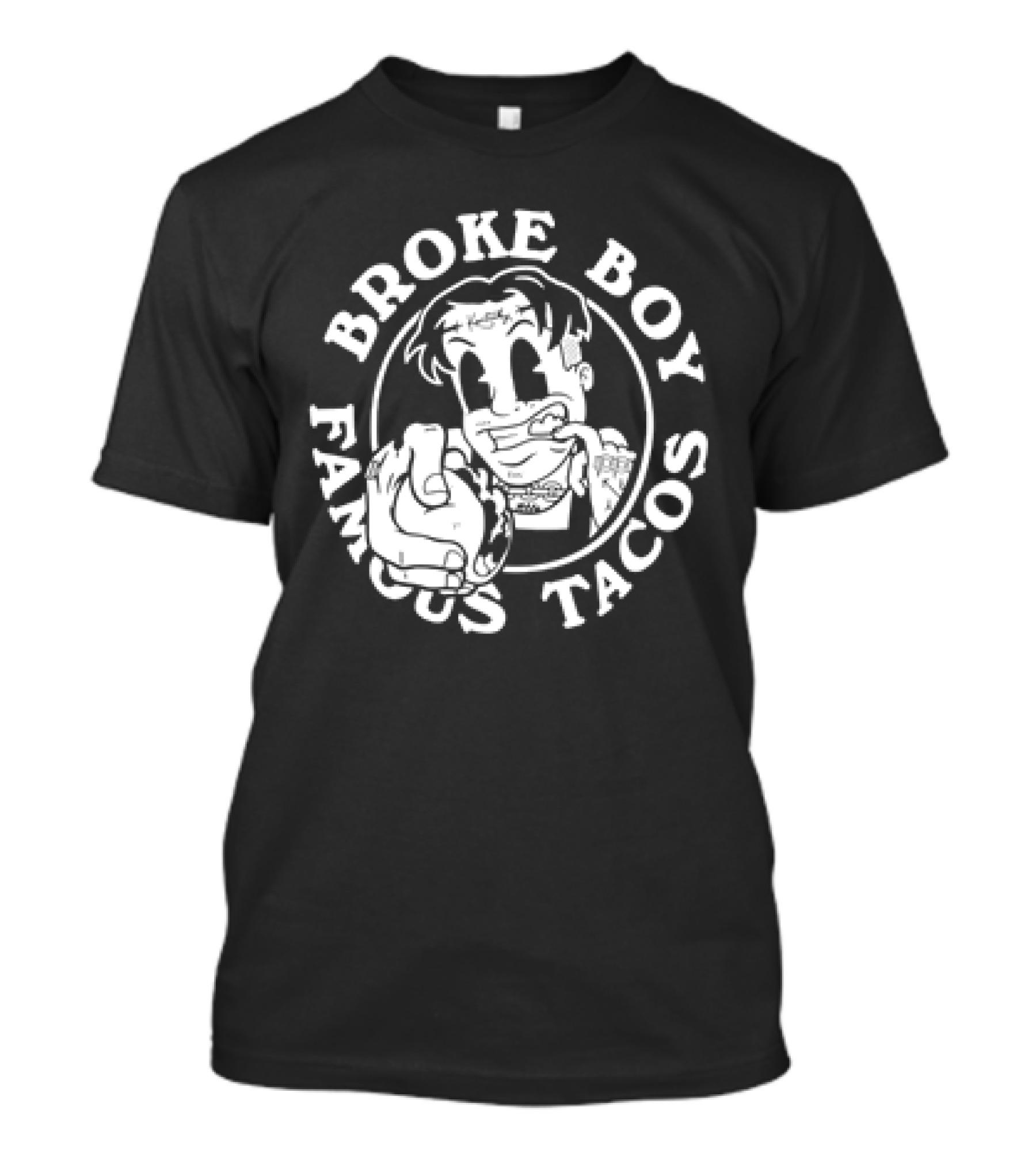Broke Boy Famous Tacos Comic Character Hand Gesture T-Shirt