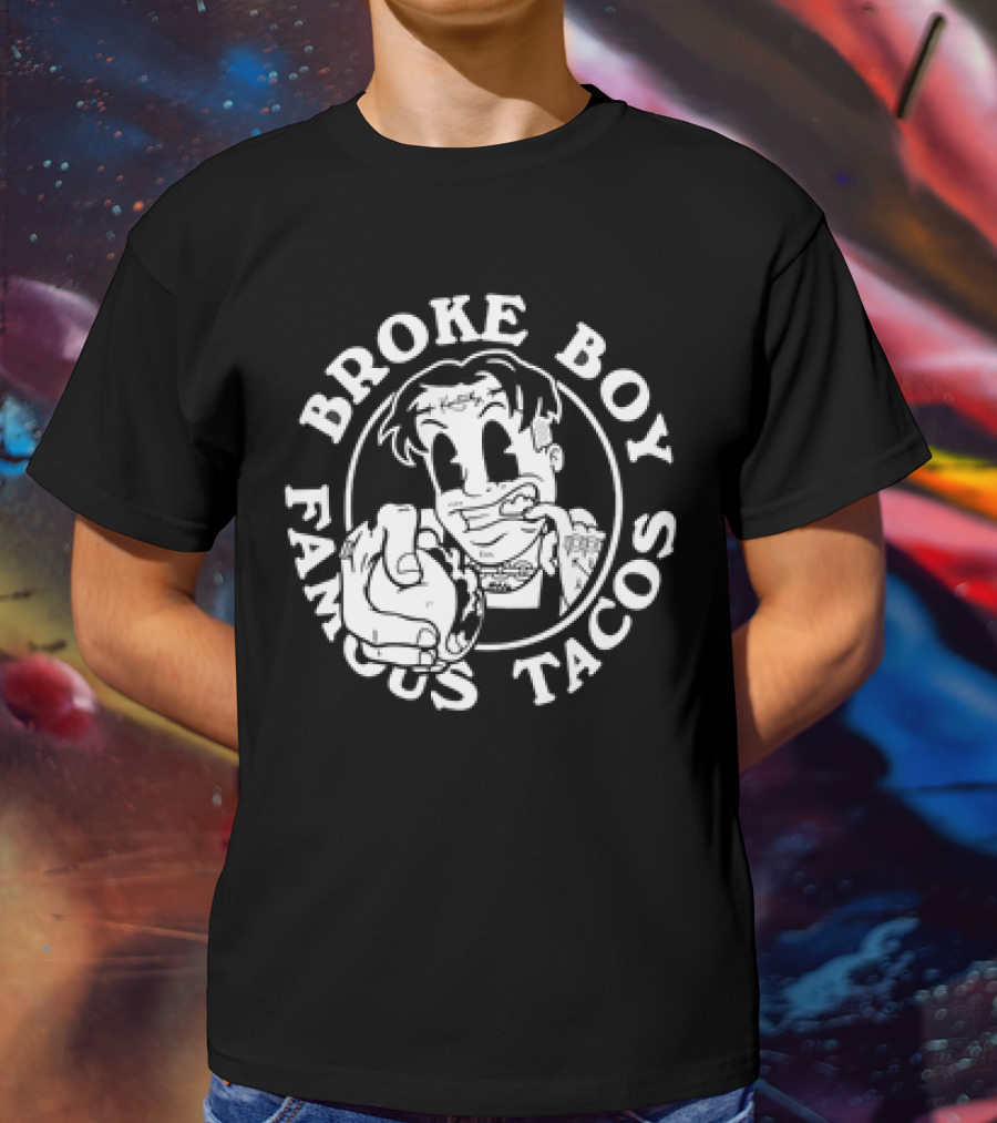 Broke Boy Famous Tacos Comic Character Hand Gesture T-Shirt