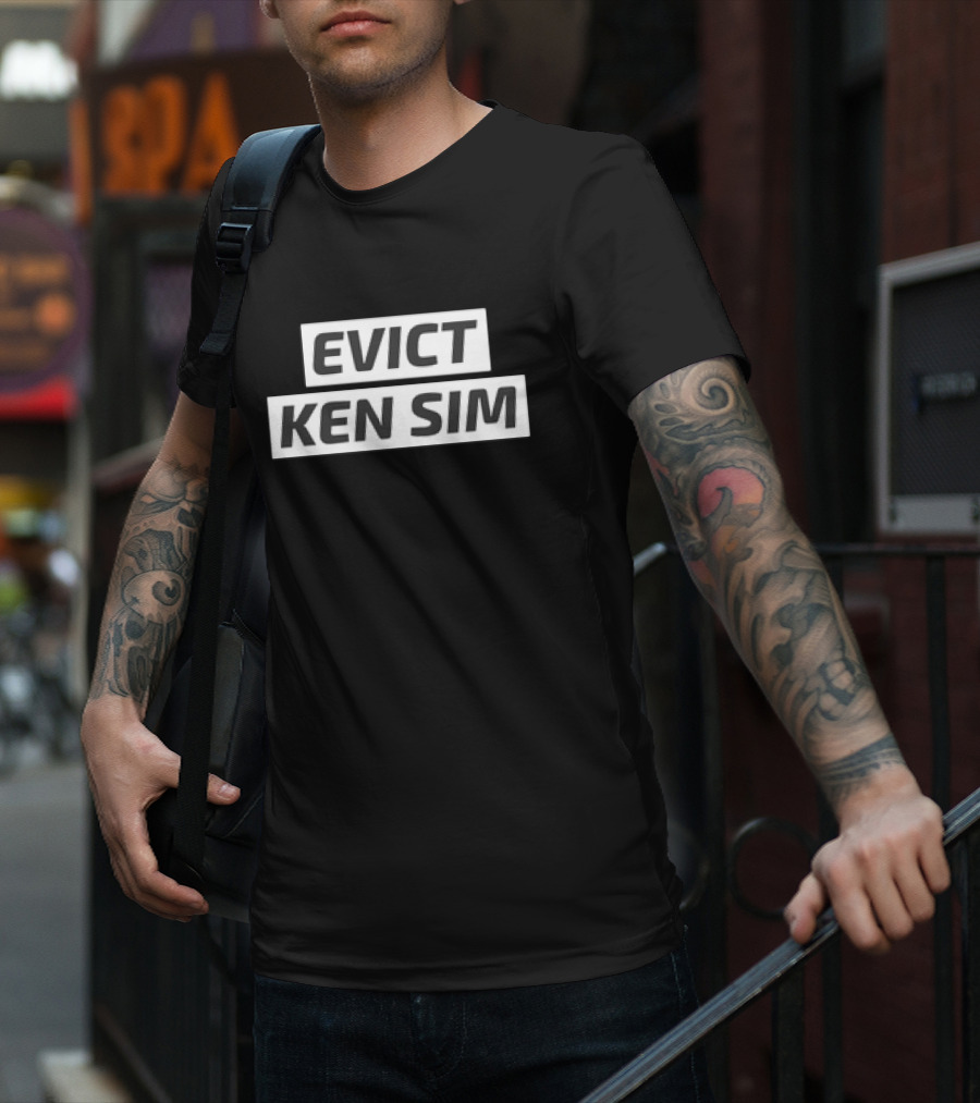 EVict Ken Sim Black Text Block Protest T-Shirt